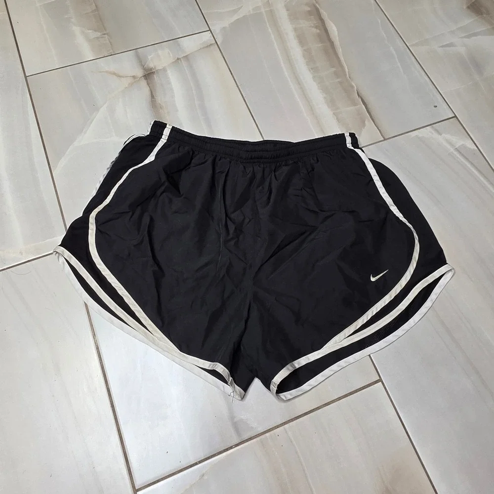 Nike Womens Dri-FIT Running‎ Shorts Black White Trim Mesh Panels Large L W4
